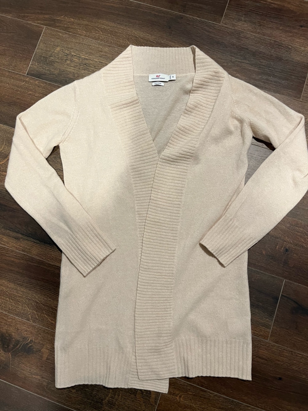 Vineyard Vines Cream Open-Front Ribbed Cardigan 100% Cashmere